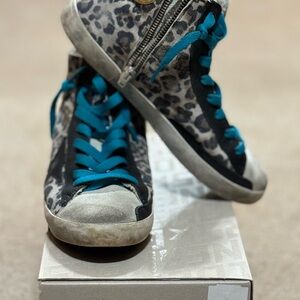 Golden Goose “Francy” Leopard and Black Zip up High Tops Sz 38 / 7.5-8 US